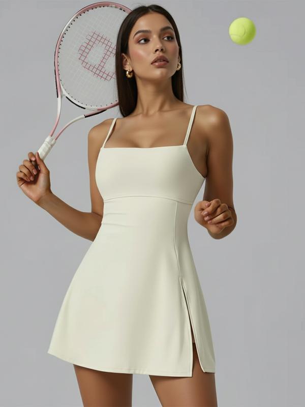 Women's Sports Dress with Built-In Bra Adjustable Straps Side Slit High-Low Hem for Golf Yoga Tennis Outdoor Activewear Stretchy Fabric for Tummy Control Support Yoga Apparel