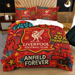 Liverpool Pattern Print Soft Durable Bedding Set, Includes 1 Fitted Sheet and 1 or 2 Pillowcases, Excluding The Duvet Core And Pillow Core, Modern Style Bedroom Decor Gift