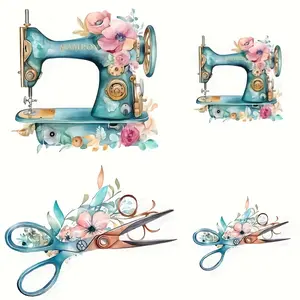 4pcs Heat Transfer Vinyl Stickers Sewing Scissors Pattern DIY Iron On Supplies Appliques for Clothes T Shirts Pillows Decor Great for DIY Enthusiasts and Sewing Beginners