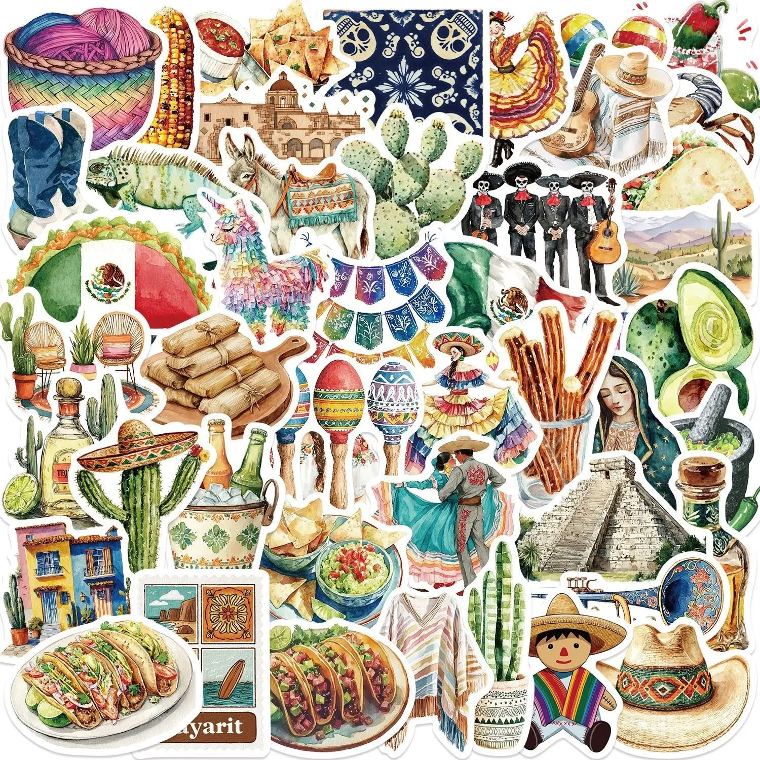 50 Cartoon Mexican Aesthetic Graffiti Stickers, Waterproof DIY Decor for Guitar Notebook Luggage, Fun & Creative Accessories