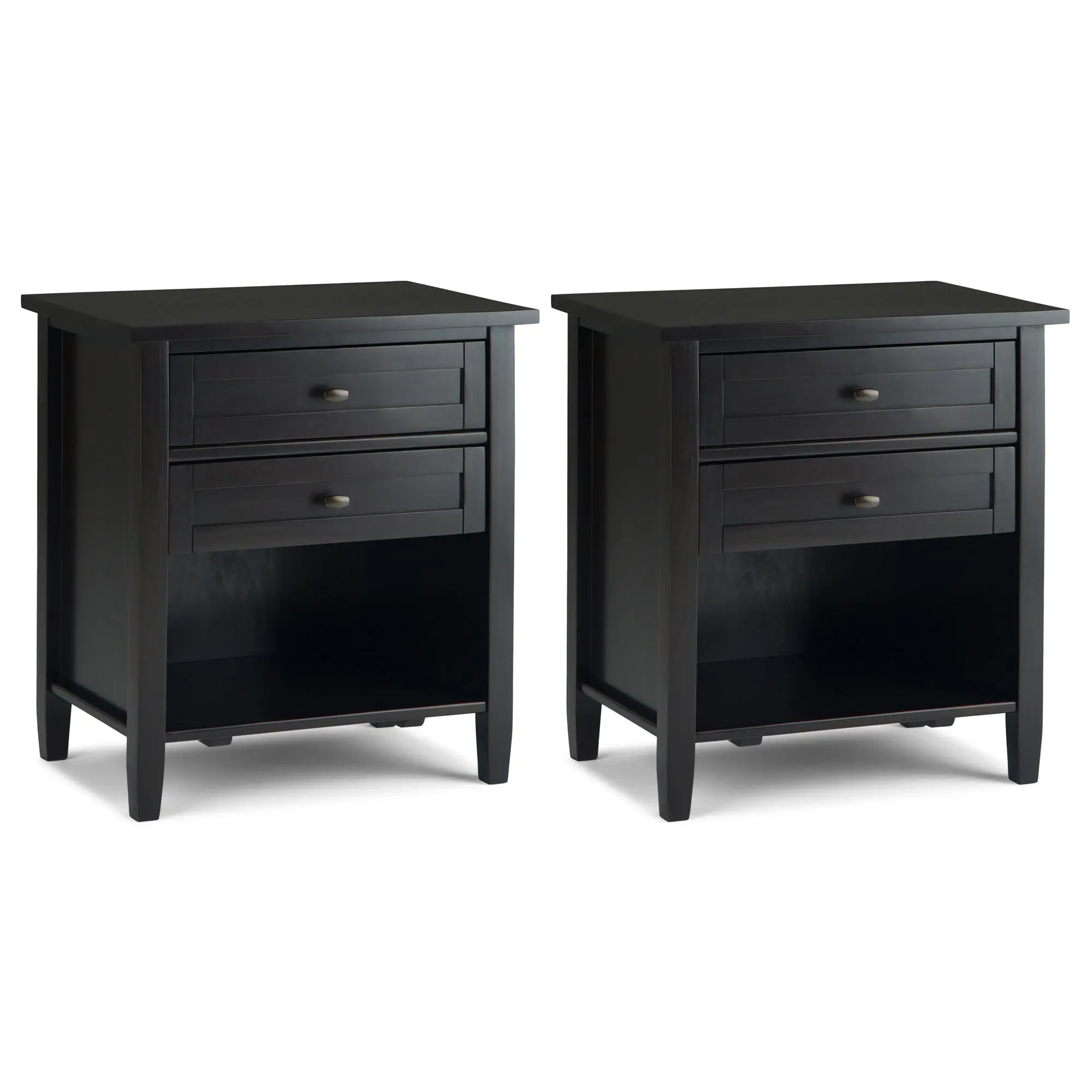 2-Piece Classic Shaker Pine Nightstands - 24-in Warm Indoor Bedside Tables with Bronze Knobs, Square-Edged Tabletop, Tapered Legs, Built-In Storage Drawers, Assembly Required