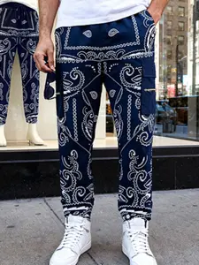 Men's Loose Fit Hip-Hop Casual Micro Flare Work Pants, American Cross-Border Classic High Street Walnut Flower Long Trousers