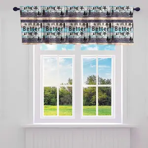 Lake House Kitchen Curtains Valances,1 Panel 52"Lx18"W Rustic Lake Kitchen Curtains Valances,Dark Color Wooden Plank Lake Boat Curtain Valances