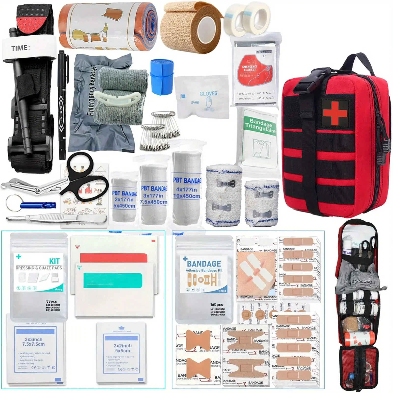 363pcs Survival Kits Camping Equipment Supplies Emergency, Portable Self-defense Gift For Camping, Outdoor First Aid Kit Mini