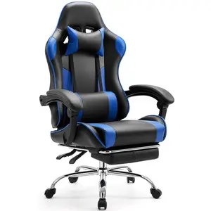 Ergonomic Gaming Computer Chair with Footrest, PU Leather Recliner with Headrest, Fixed Up Armrest, Height Adjustable with 360° Swivel