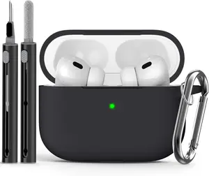 AirPods Pro Case Cover with Cleaner Kit Soft Silicone Protective Cover for Apple AirPod Pro 2nd/1st Generation Case for Women Men AirPods Pro 2/Pro Case Accessories with Keychain Black