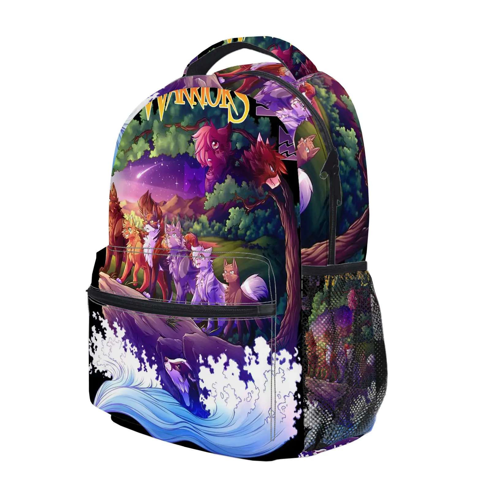 Warrior Cats Backpack, Cute Y2K Fashion School Bag for Girls and Teens, Durable Cartoon Printed Bookbag with Mesh Side Pockets, Lightweight Travel Daypack for Back to School c-285