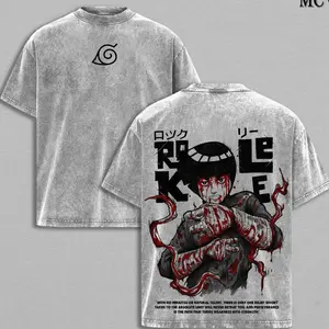 Rock Lee Tee Washed – Naruto Anime Manga Vintage Washed Heavy Cotton Oversized T-Shirt & Hoodie, Double Printed Retro Unisex Streetwear Graphic Top, Taijutsu Fighter Edition, Loose Fit Multi-Color Anime Merch NV6