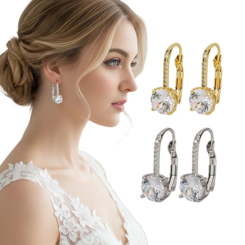 2 Pairs Sparkling Cubic Zirconia Drop Earrings for Women,Gold Silver Leverback Earrings Set,Round Cut Simulated Diamond Bridal Wedding Jewelry,Halloween Christmas Fathersdaygift