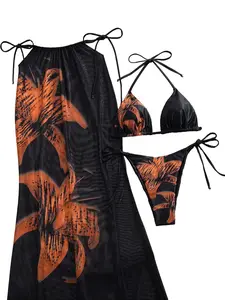 Women's Sexy Fashion Women's Swimwear for Beach Vacation with High Neck and Bikini Bottom Beach Swimwear Flattering Tummy Control Snatched Waist Bathing Suit for Midsize Curvy Women waisted sea fancy swimsuit rash guard thong set