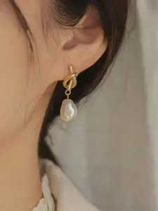 Baroque Pearl Drop Earrings Set, French Vintage Luxe Style, Anti-Fade Gold Plated, Comfortable Ear Hooks, Natural Pearls