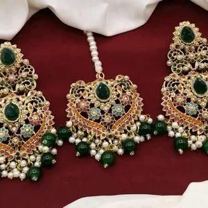 Elegant Polki Kundan Earrings with Tikaa