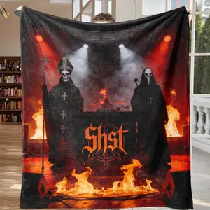 Ghost Band Blanket – Fire Ritual Gothic Plush Throw | Perfect for Metalcore Fans & Satanic Rituals