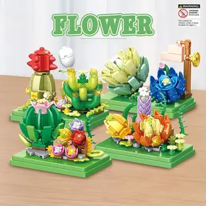 Random Style Cute Succulent Plant Building Blocks Toy, Creative Flower Building Blocks Toy, Home Decoration Ornament, Birthday Gift