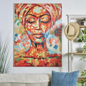 CosmoLiving by Cosmopolitan Woman Multi Colored Canvas Abstract Paint Splatter Decorative Wall Art with Floral Accents