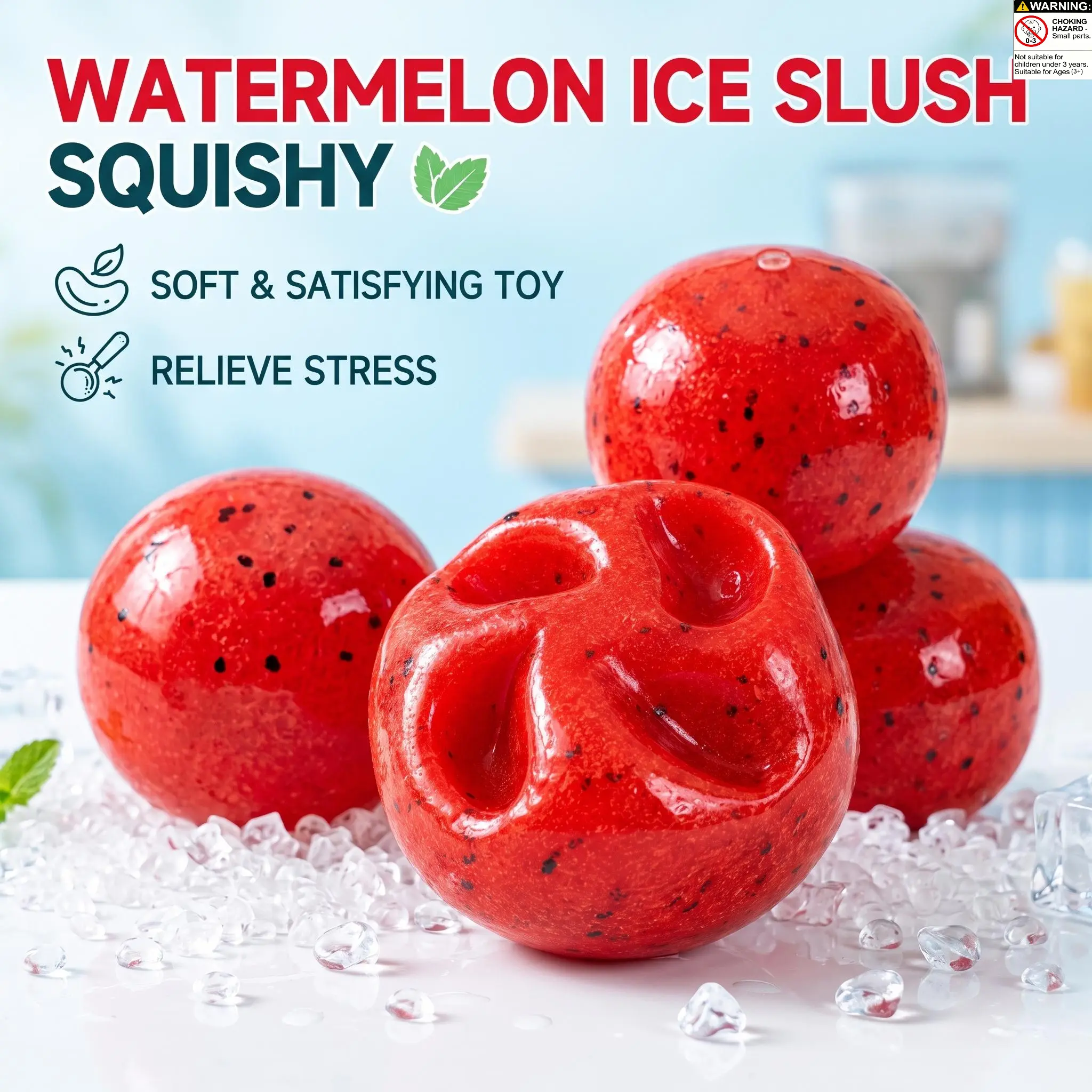 Voice-Controlled Transparent Shiny Simulated Watermelon Smoothie Squishy Toy with Tiny Seed Details, Malleable Crunchy Stress Ball, BPA-Free Latex-Free Squishies Toys for Fingertip Stress Relief with Crispy ASMR Sounds