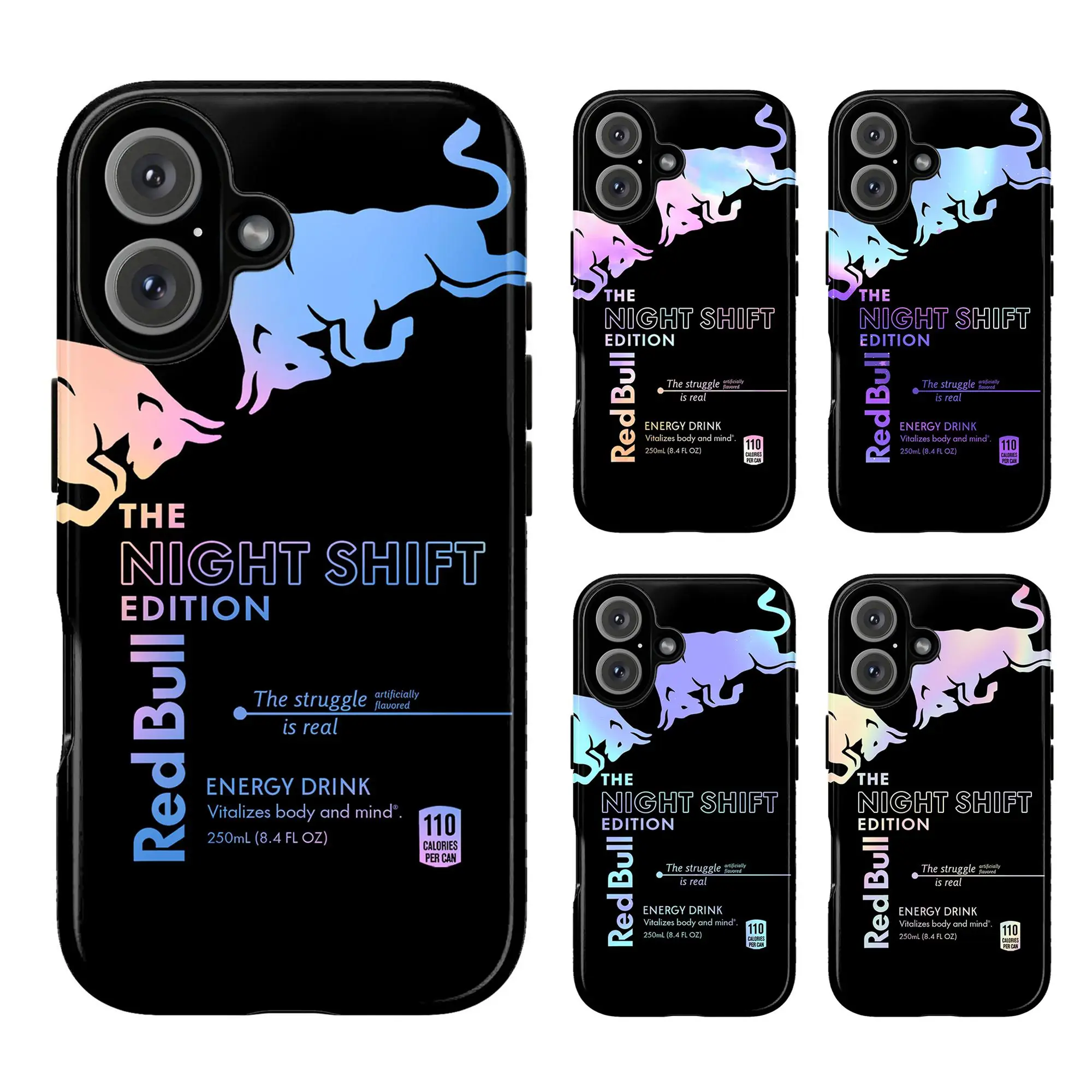 Night Shift Galaxy Energy Drinks Inspired Limited Edition Phone Case, Gradient Pastel Blue Pink Yellow Green Neon Edition Night Shift Edition Retro Energy Drink Design iPhone 17 16 15 14 13 12 Pro Max Plus X, Galaxy S25 S24 S23
