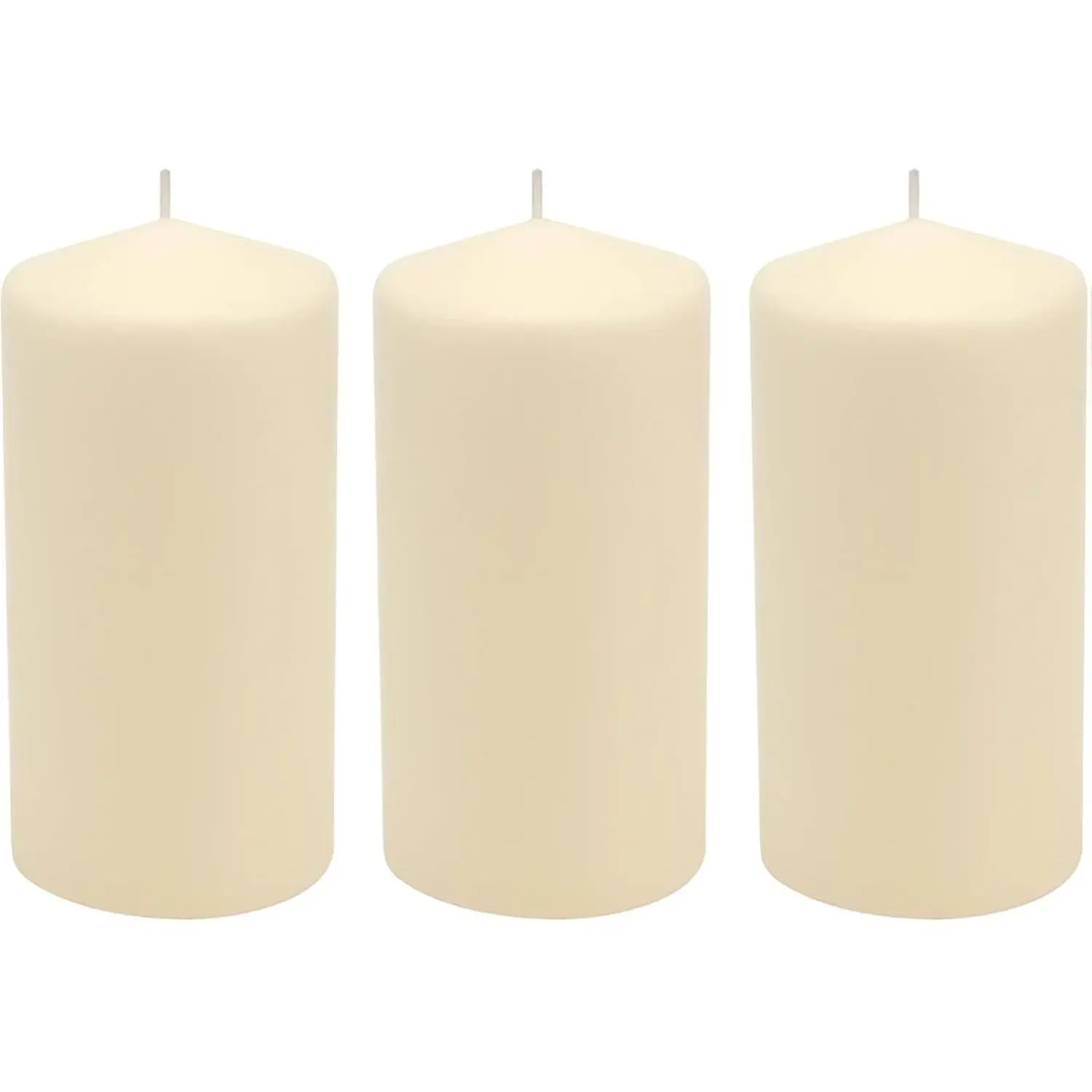6 Pack Tall 3 x 6 Inch 65 Hour Long Burning Unscented Ivory Wax Pillar Candles
