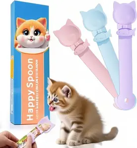 3Pcs Cat treat dispenser set, multifunction squeeze spoon for lickable snacks, large food feeder design, easy serving for Churu treats, comes in three assorted colors