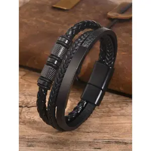 Men's Business PU Leather Bracelet, Braided Bracelets, Fashion Jewelry for Party, Trendy All-match & Exquisite Jewelry for Birthday Gift