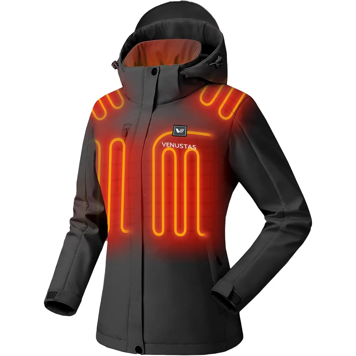 Men's Classic Outdoor Heated Jacket with Battery Pack, Windproof Electric Insulated Coat, Detachable Hood, Spandex Fabric, Functional Pocket, Long Sleeve, Menswear, 10H Long-Lasting Runtime, 36Wh Battery Pack, 5 Pockets, Camping&Hiking, Tops, Polyester Bl