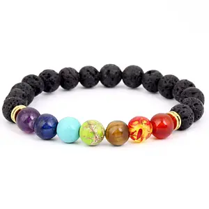 Trendy Stack Bangle 1pcs Bracelet for Men and Women Volcanic Stone Hand Beaded Colored Stone Stretch Hand Jewelry