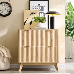 REDLEMON 2-Drawer Fluted Vanity – Compact Dresser & Nightstand for Bedroom, Living Room, Hallway or Entryway