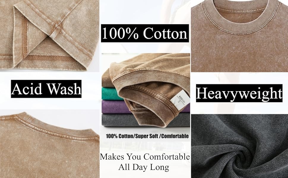 Men’s 2 Pack Vintage Acid Wash T Shirts – 100% Cotton Oversized Crewneck Gym Streetwear Tees (Black & Gray)