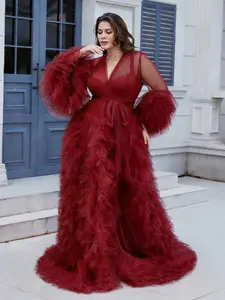 Women's Party Dress Long Sleeve Thin Sheer Hollow Out Design, Maternity Photo Shoot Gown, Ladies Sleepwear Robe, Elegant Wedding Dress, Wedding Evening Dress