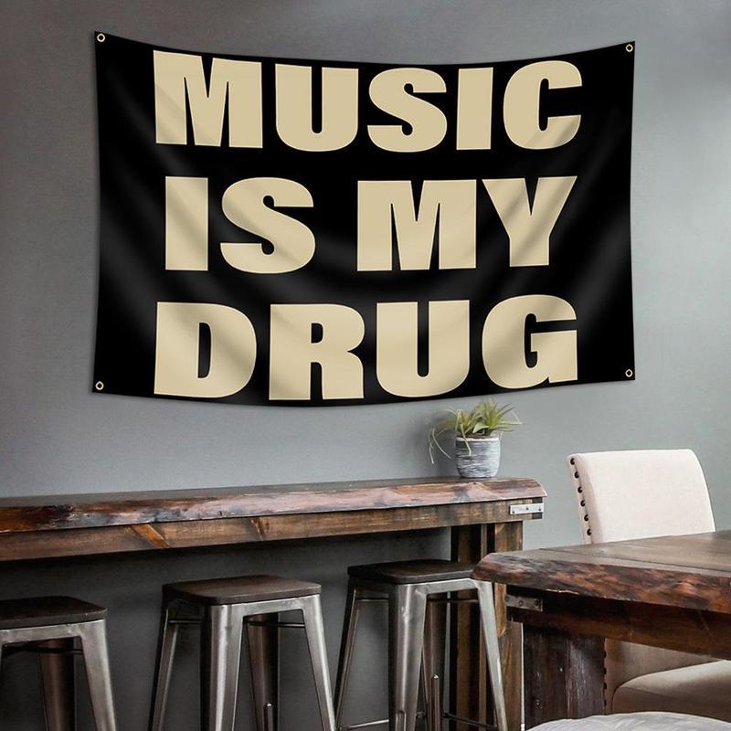 Music Is My Drug Flag, 3x5 Feet Outdoor Wall Banner, Dorm Room Decor, Decoration Items, Home Decoration Tapestry, Indoor Use, Suitable for Bedroom, Study Room