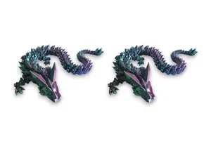 PowerTRC 3D Printed Dragon(2 PCS) (Tri-Color Red Green Blue) - Flexible Fidget 3D Printed Crystal Dragon Toy, Gift Bag Filler, Desk Decoration, Party Favor, Easter Basket Stuffers (12 Inch Dragon)