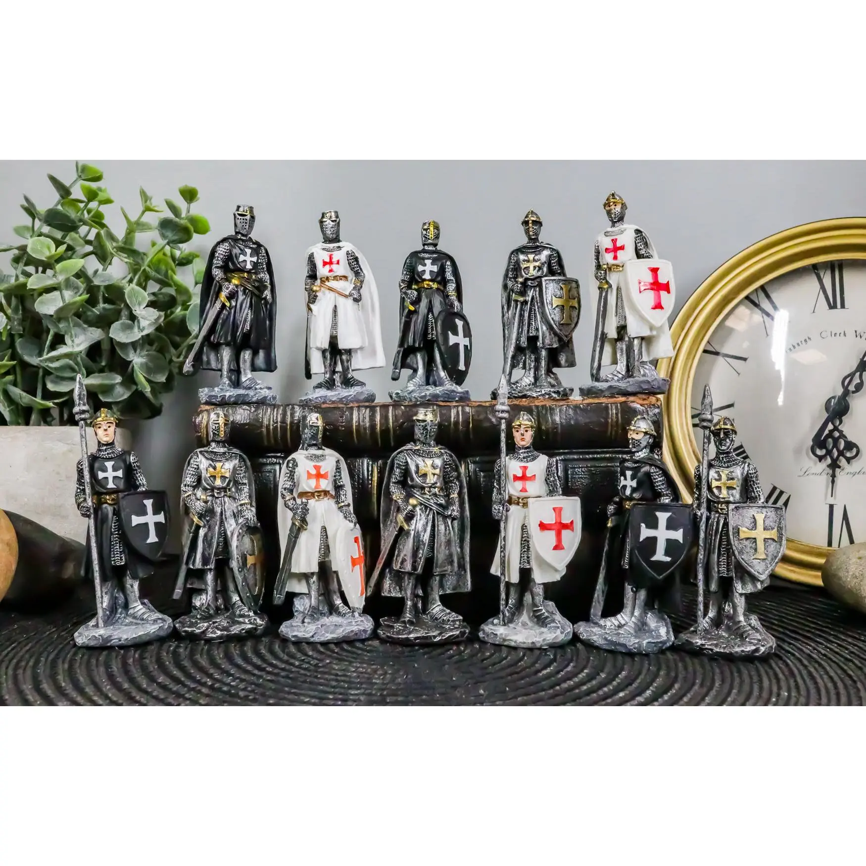 Ebros Set of 12 Medieval Knights Crusaders Figurines Suit of Armor Miniature