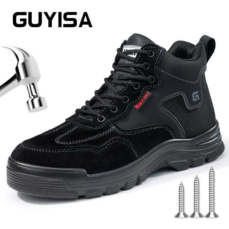 Men's puncture-proof steel-toe durable work boots, 10KV insulated construction outdoor shoes, lightweight indestructible safety shoes