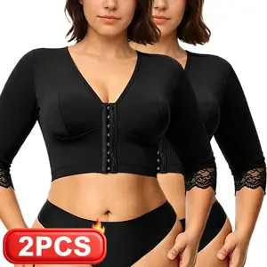 2PCS Arm Shape Bras for Women Compression Bra with Sleeves, Post Surgery Support, Hook Closure Black Shapewear Activewear, Body shaper Shapewear Women