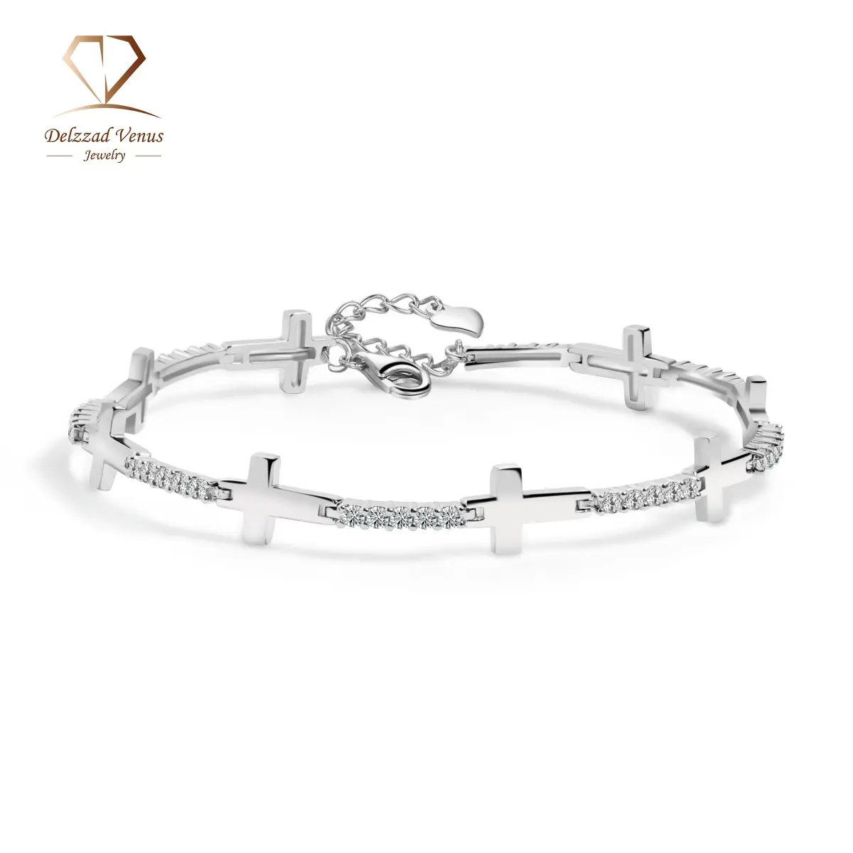 Delzzad Eternal Devotion Sideways Cross Bracelet Synthetic Moissanite Bracelet Copper Chain Cross Bracelet Jewelry Perfect Engagement Wedding Anniversary Christmas Valentine's Day Gifts