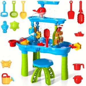 3 Tier Sand and Water Table for Kids Summer Outdoor Beach Surf Play Set Backyard Splash Activity Toy Christmas Birthday Holiday Gift for Toddlers Boys Girls
