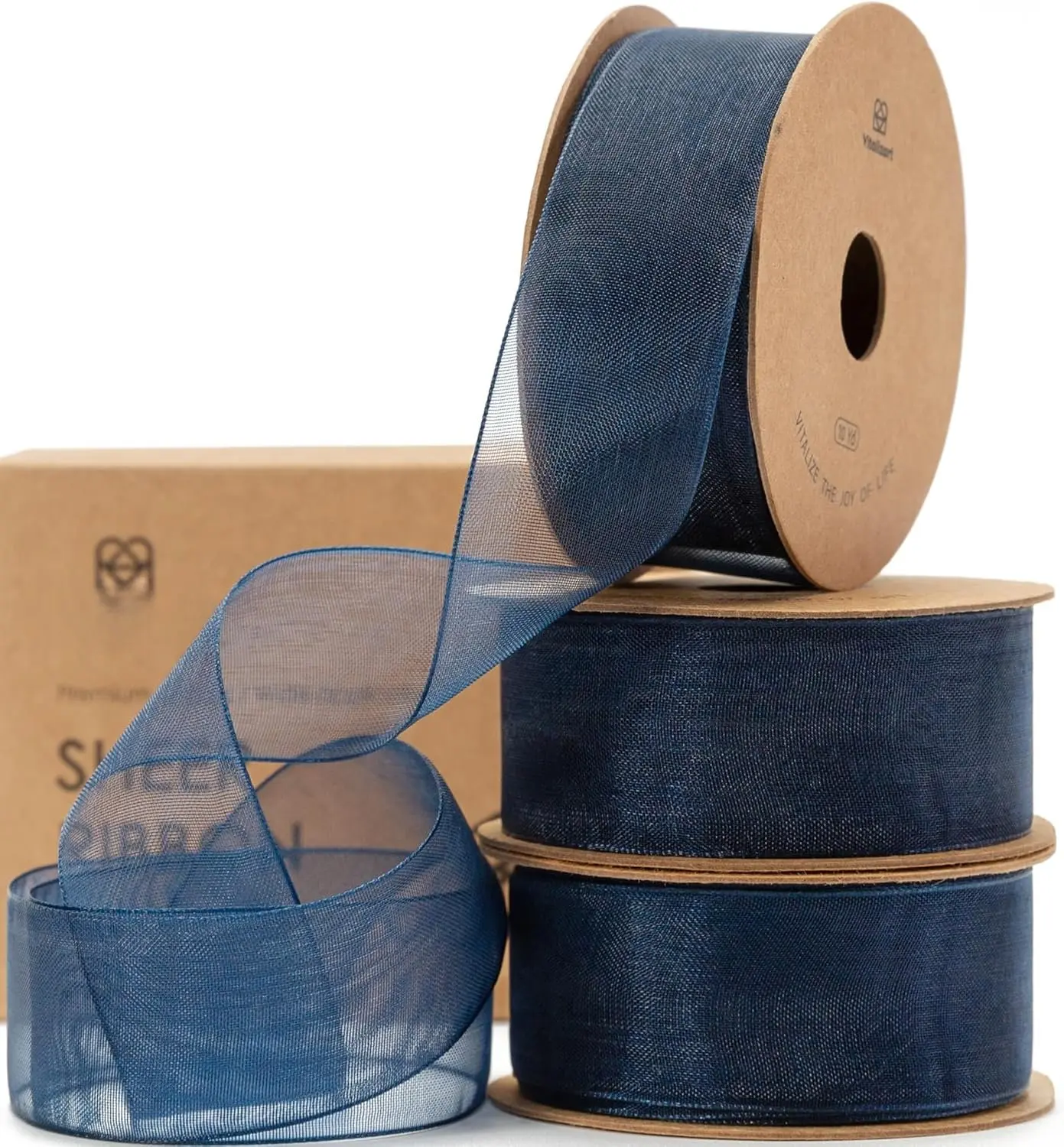 Navy Blue Ribbon Organza Sheer Ribbon 1 inch x 30 Yd in Total Handmade Fabric Ribbons for  Wrapping Christmas Tree Crafts Bows Wedding Invitations Wreaths Wrap