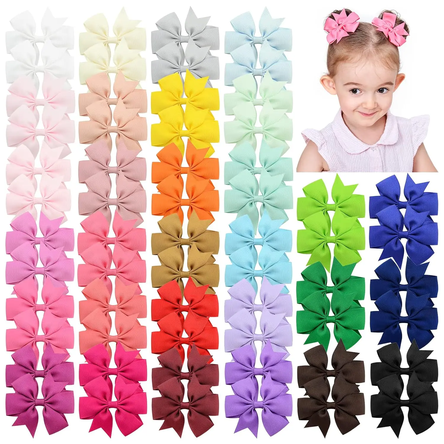 60 count 3 Inches Boutique Grosgrain Ribbon Pinwheel Hair Bows for  Girls,  Bows Hair Clip Birthday Gifts In Pair