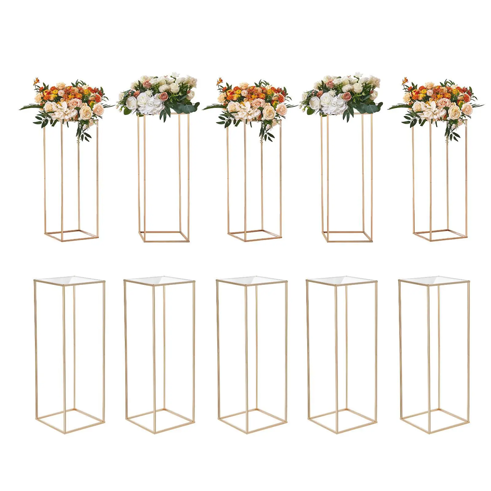 【SummerFinds】VEVOR 10PCS Durable Geometric Metal Wedding Flower Stand Set with Acrylic Laminate Vase Column, 11.02x11.02x31.50 Inches Gold Rectangle-Square Home Supplies Wedding Table Centerpieces, Event Reception Floral Decor (Max Load 33 lbs), Classic