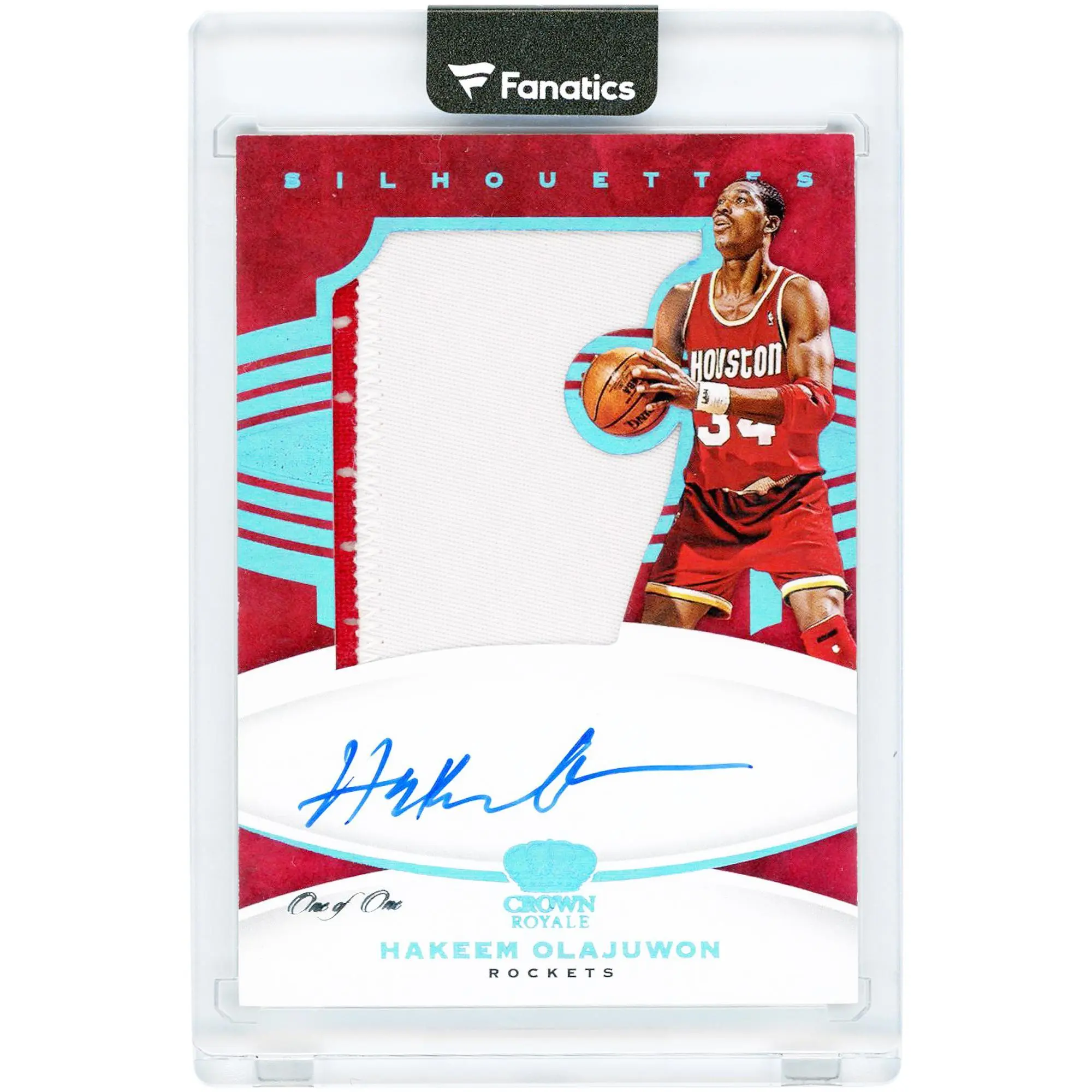 Hakeem Olajuwon Houston Rockets Autographed 2020-21 Panini Crown Royale Platinum Silhouettes Jumbo Game Used 2 Color Relic #SL-HOW #1/1 Card - Fanatics Authentic Certified
