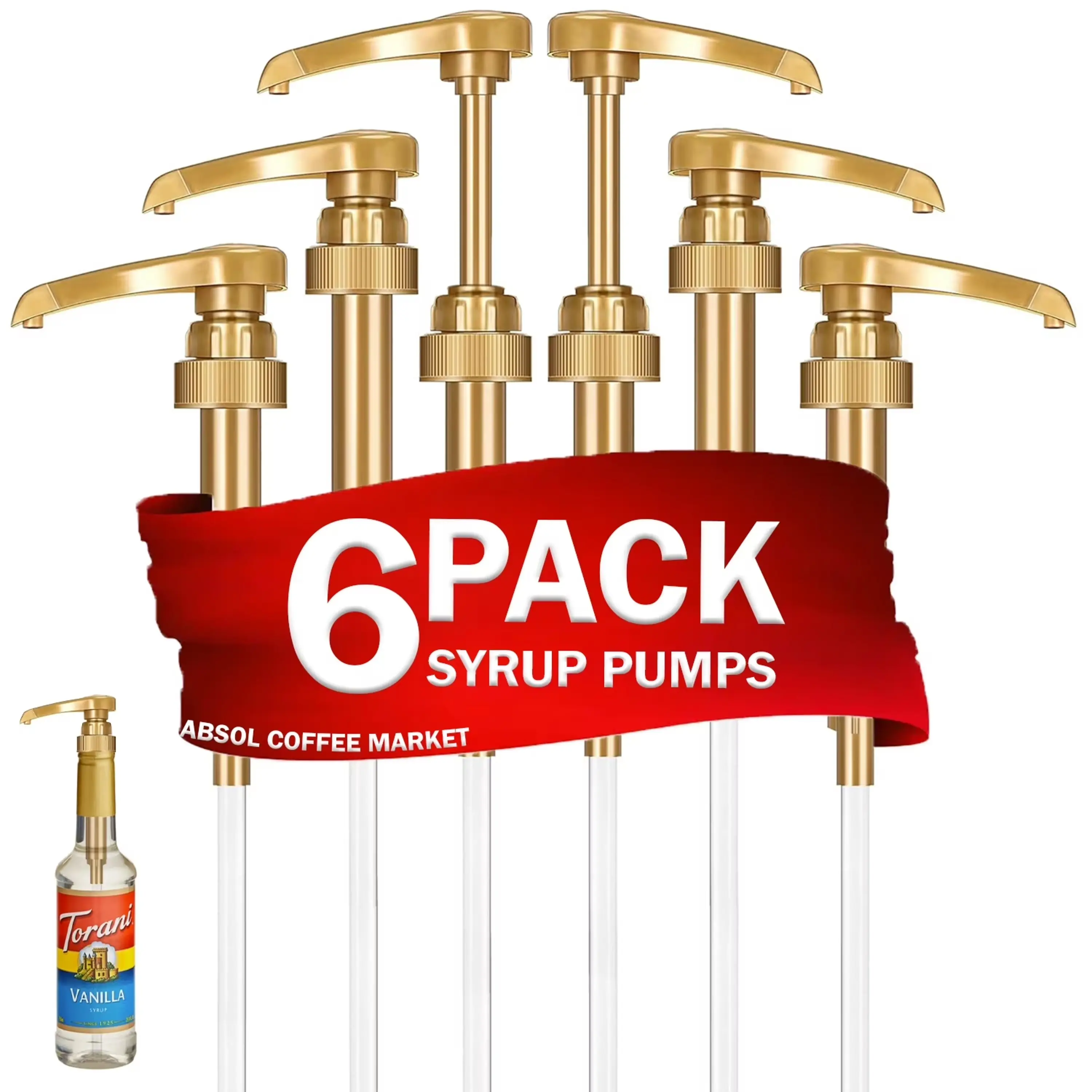 Gold Coffee Syrup Pump variety Pack for 750ml 25.4 oz Syrup Bottle Compatible with Torani, DaVinci, Jordans Skinny and Other Syrups Bottles Kitchen Utensils