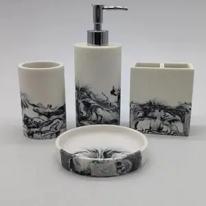 Black And White Marble Effect Design Bathroom Accessory Set