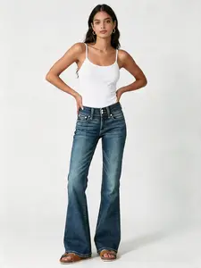 Bootcut Jeans for Women Y2K Baggy Stretchy Low Rise Flare Jeans Vintage Denim Wide Leg Pants with Pockets