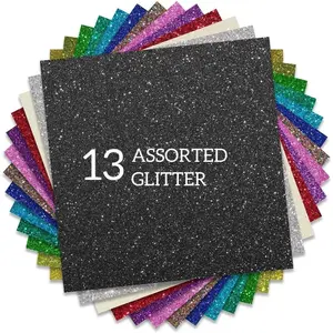 Glitter HTV Heat Transfer Vinyl 12"x12" Bundle 13 Sheets Iron on Vinyl for T-Shirts Gifts Design Assorted