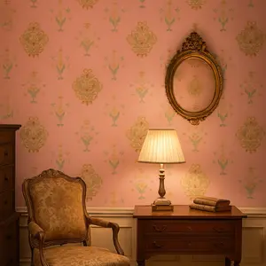 1:12 Doll House Wallpaper - 1800s Elegance | Pink with Floral Miniature Designs | Peel and Stick or Premium Matte Paper 8" x 11" sizes
