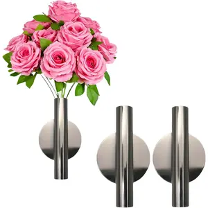 2 count  Wall Decor,  Wall Vase Metal Tube Decoration Holder  to Display Dried ,  , Also Suitable for Gravestone Memorial Decoration (Metallic Black)