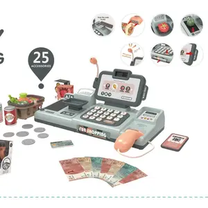 TheSevenStar Pretend Play Cashier Register Toys For Kids， Calculator，Play , Cash,And Fruits Modes，best gift For festival