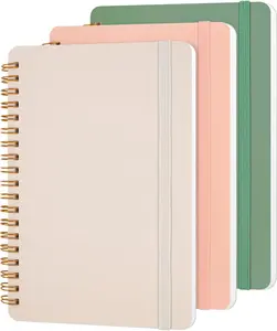 3 PCS Small Spiral Notebook 5x7 Morandi Series 70 Sheets Each 80gsm Paper Double Spiral Binding with Elastic Strap for Note Taking