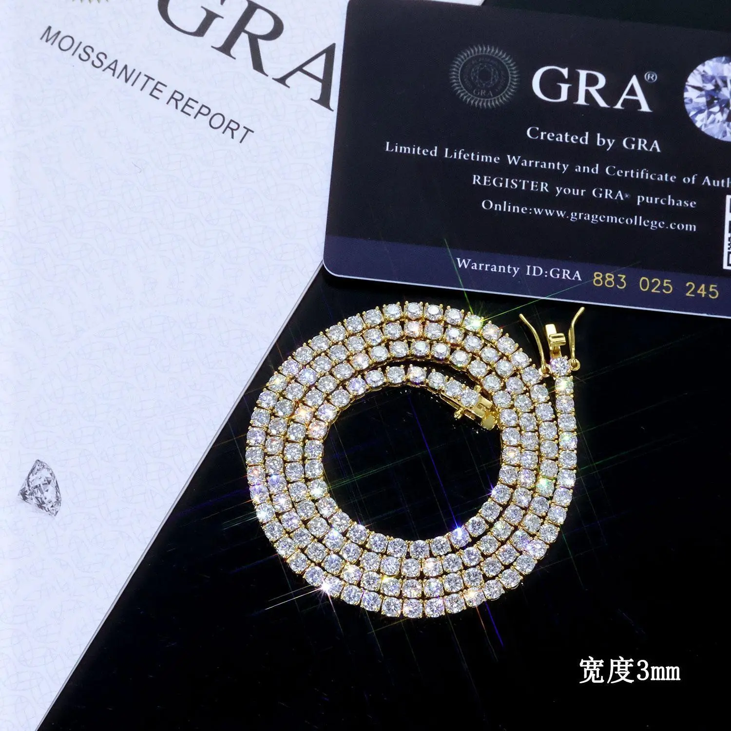 Moissanite Tennis Necklace for Women 3MM 925 Sterling Silver VVS Round Cut Diamond GRA Certified Elegant Hip Hop Jewelry Gift