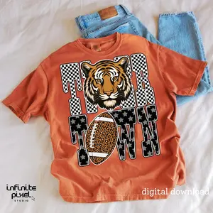 Comfort Colors® Tiger Town Football Tshirt, Leopard Football , Game Day Spirit Shirt, Checker Star Print, Fall Mascot Tshirt